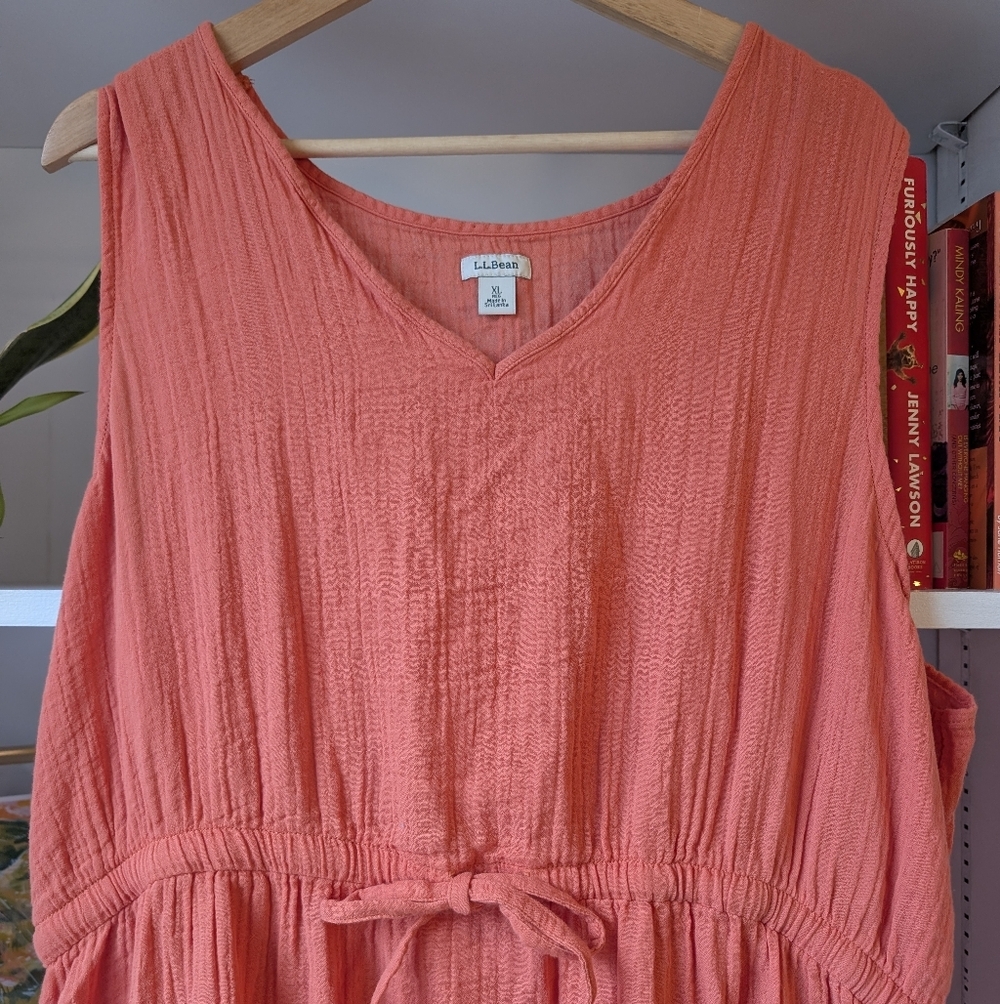 L.L. Bean Coral Tiered Midi Dress - Picture 2 of 8